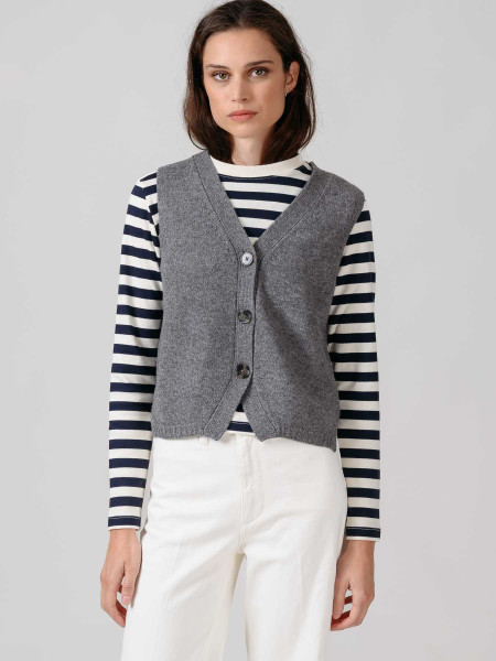 Chaleco Pico Botones Gris