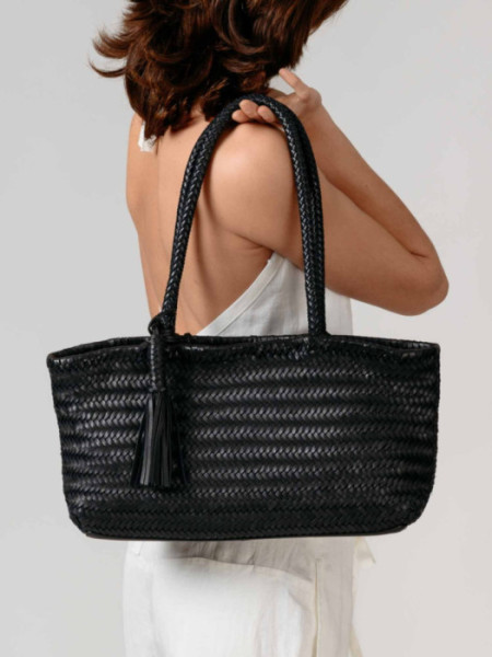 Bolso Cuero Trenzado Negro