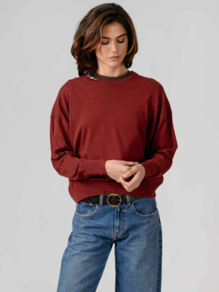 Jersey Cuello Caja Algodón Berenjena