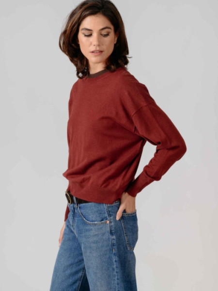 Jersey Cuello Caja Algodón Berenjena