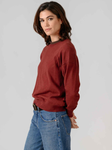 Jersey Cuello Caja Algodón Berenjena