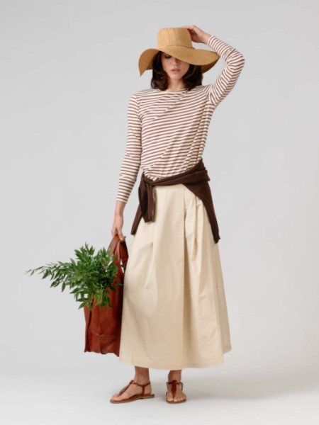 Falda Larga Algodón Goma Cintura Beige