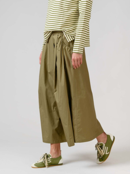 Falda Larga Algodón Goma Cintura Kaki
