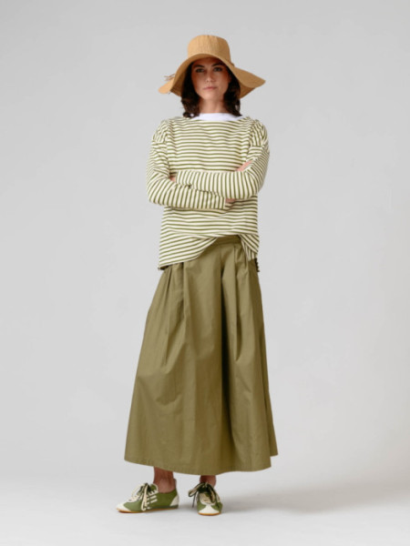 Falda Larga Algodón Goma Cintura Kaki