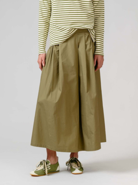 Falda Larga Algodón Goma Cintura Kaki