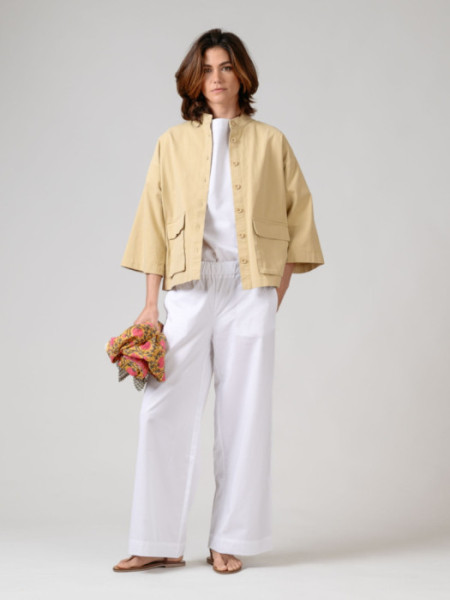 Parka Algodón Cuello Mao Bolsillos Beige