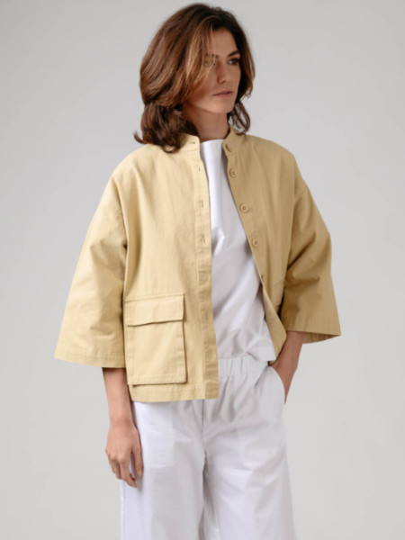 Parka Algodón Cuello Mao Bolsillos Beige