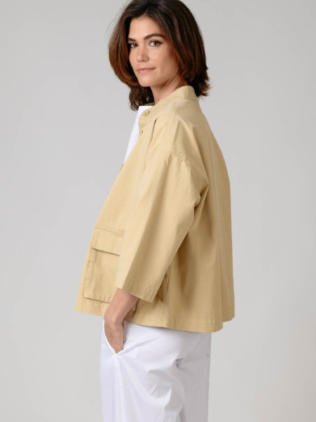 Parka Algodón Cuello Mao Bolsillos Beige