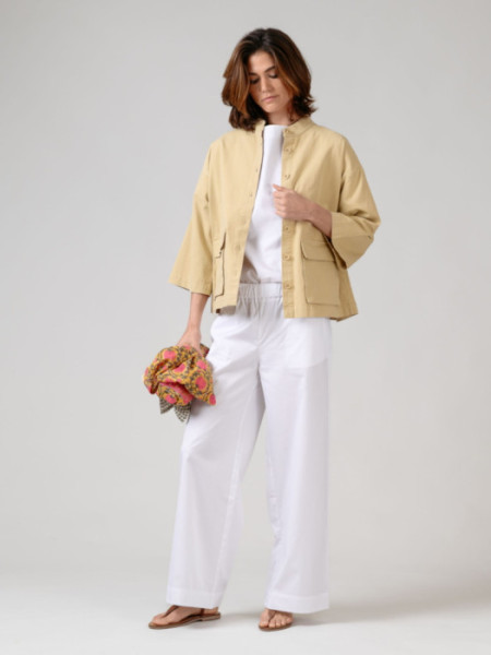 Parka Algodón Cuello Mao Bolsillos Beige