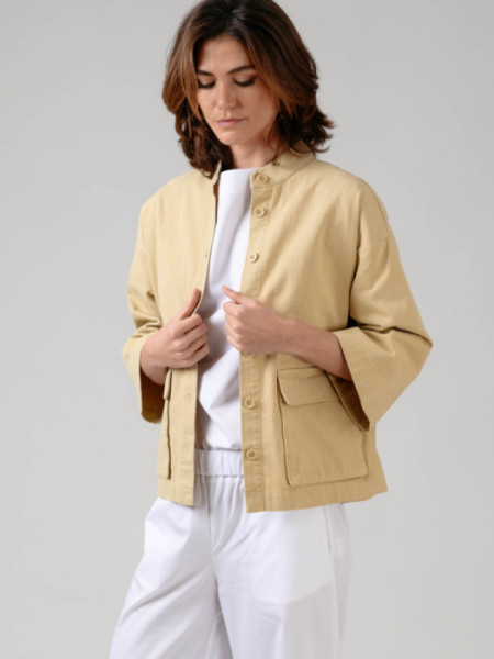 Parka Algodón Cuello Mao Bolsillos Beige