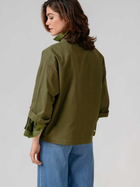 Parka Algodón Cuello Mao Bolsillos Kaki