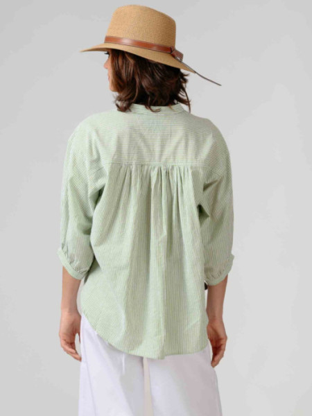 Blusa Rayas Verde Cuello Mao Algodón