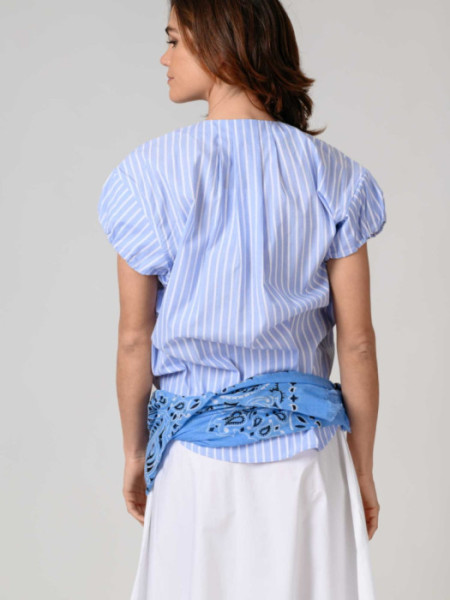 Blusa Manga Corta Rayas Azul Algodón