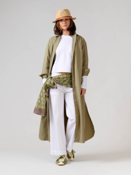 Vestido Camisero Algodón Verde