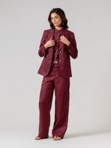 Chaleco Lino Cuello Mao Berenjena