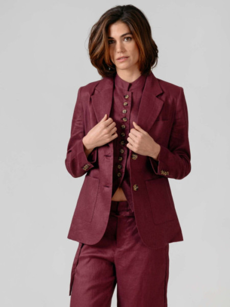 Americana Lino con Botones Berenjena