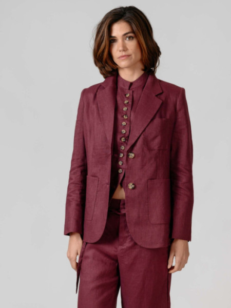 Americana Lino con Botones Berenjena