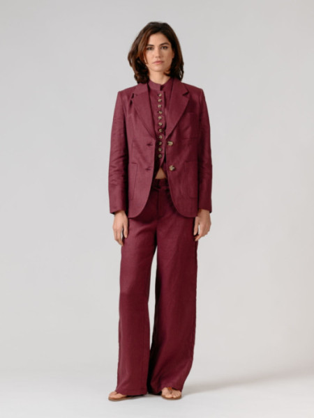 Americana Lino con Botones Berenjena