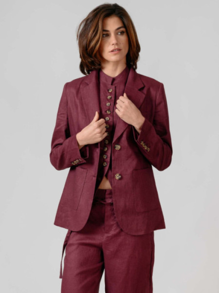 Americana Lino con Botones Berenjena