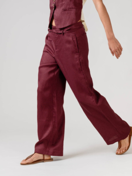 Pantalón Lino Tiro Alto Berenjena