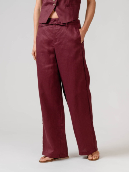 Pantalón Lino Tiro Alto Berenjena