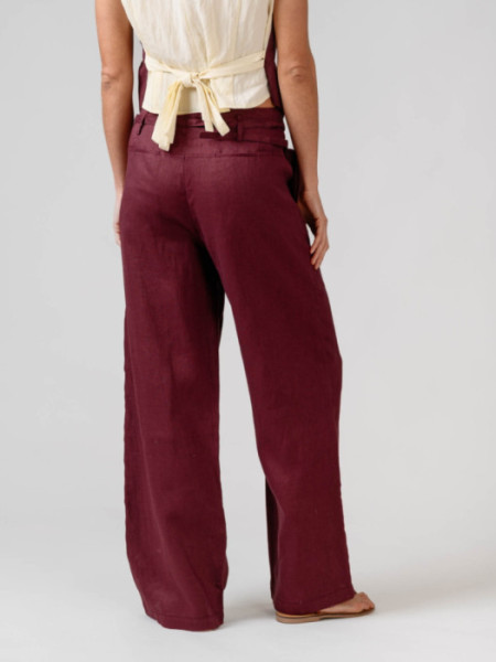 Pantalón Lino Tiro Alto Berenjena