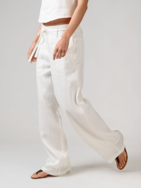Pantalón Lino Tiro Alto Off White