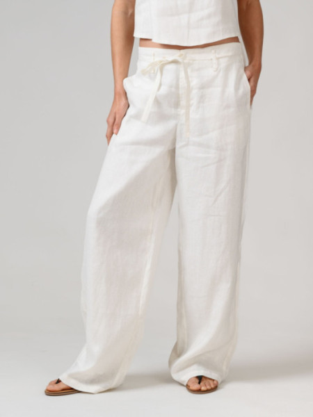 Pantalón Lino Tiro Alto Off White