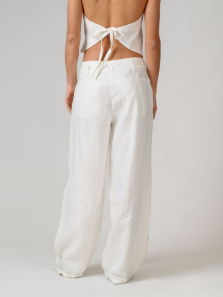 Pantalón Lino Tiro Alto Off White