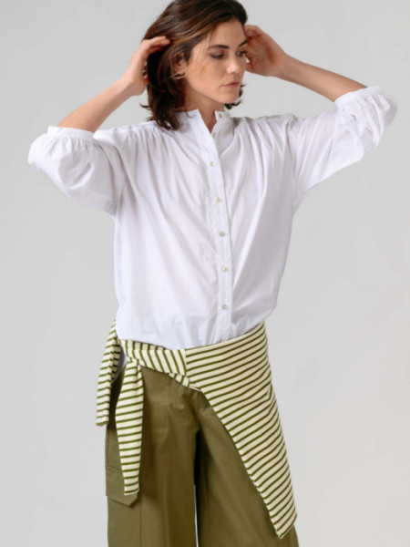 Blusa Algodón Cuello Mao Blanco