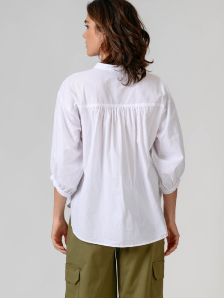 Blusa Algodón Cuello Mao Blanco