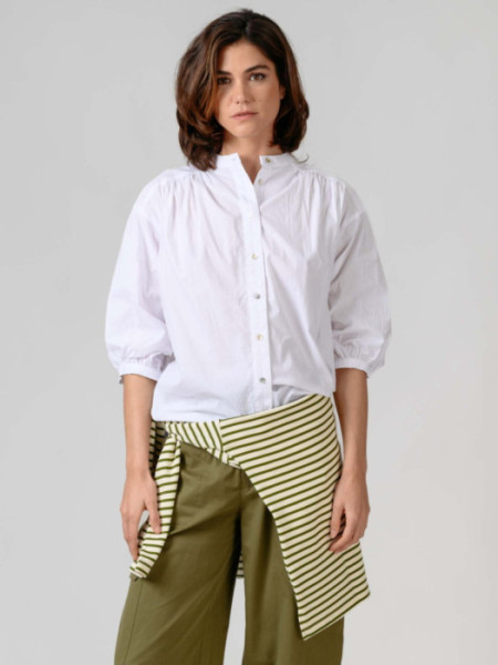 Blusa Algodón Cuello Mao Blanco