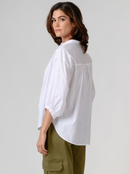 Blusa Algodón Cuello Mao Blanco