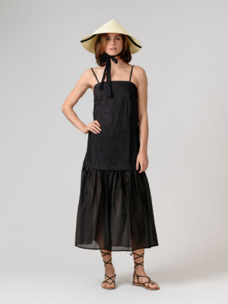 Vestido largo Tirantes Volante Bajo Negr