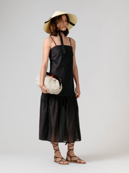 Vestido largo Tirantes Volante Bajo Negr