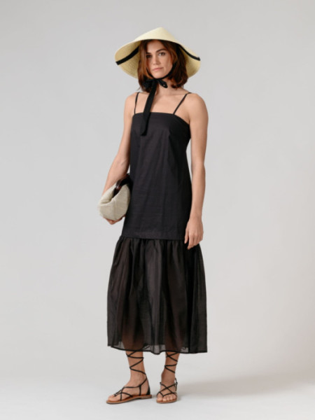 Vestido largo Tirantes Volante Bajo Negr