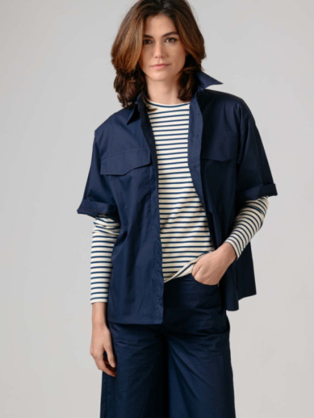 Camisa Algodón Manga Corta Bolsillos Nav