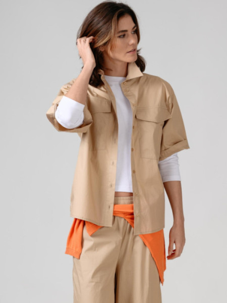 Camisa Algodón Manga Corta Bolsillos Bei