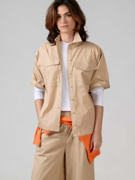 Camisa Algodón Manga Corta Bolsillos Bei