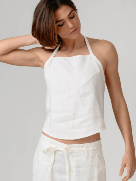 Top Blanco Halter 100% Lino