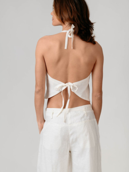 Top Blanco Halter 100% Lino