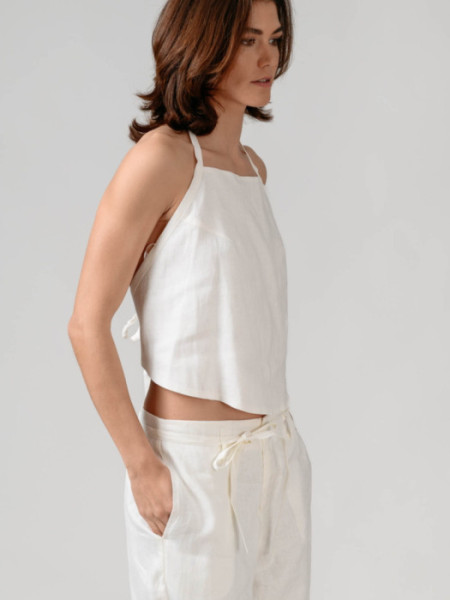 Top Blanco Halter 100% Lino