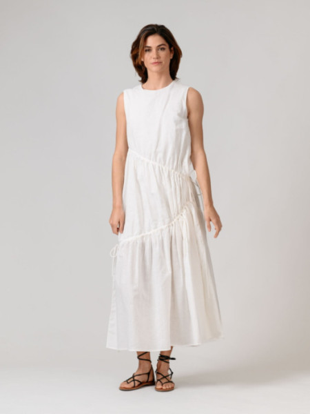 Vestido Largo Fruncidos Blanco