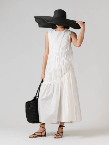 Vestido Largo Fruncidos Blanco