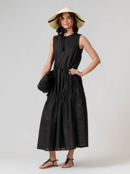 Vestido Largo Fruncidos Negro