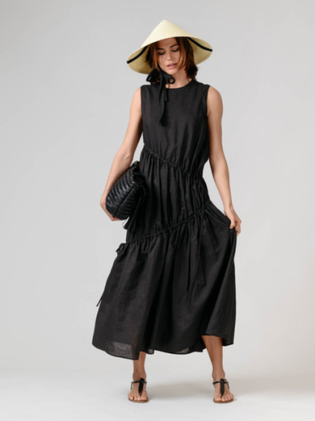 Vestido Largo Fruncidos Negro