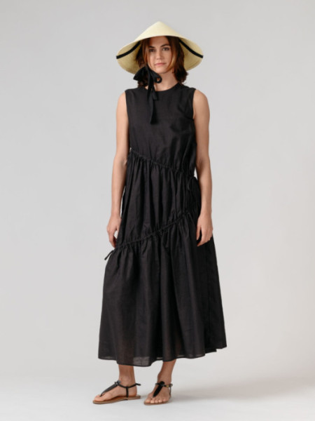 Vestido Largo Fruncidos Negro