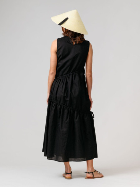 Vestido Largo Fruncidos Negro