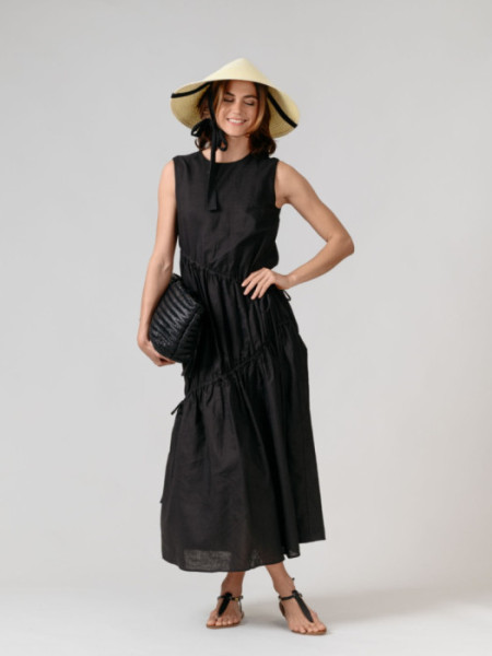 Vestido Largo Fruncidos Negro