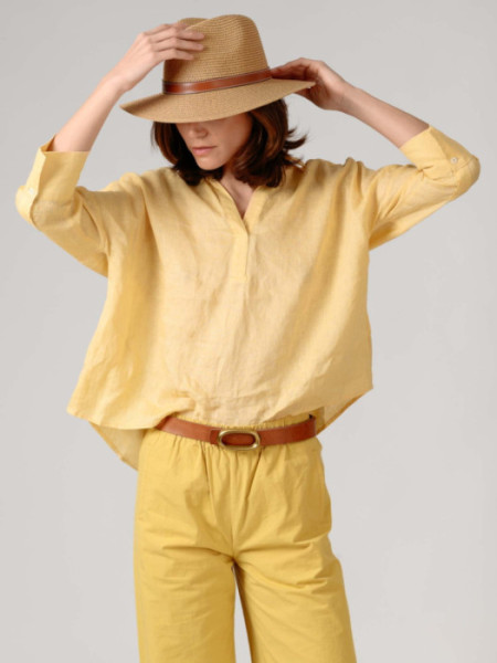 Blusa Lino Tipo Polo Amarillo Mantequill
